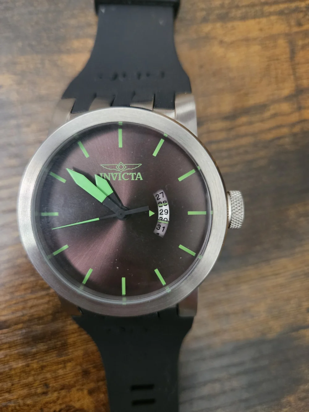 Invicta Men's Black Silicone Strap Watch with Green Accents
